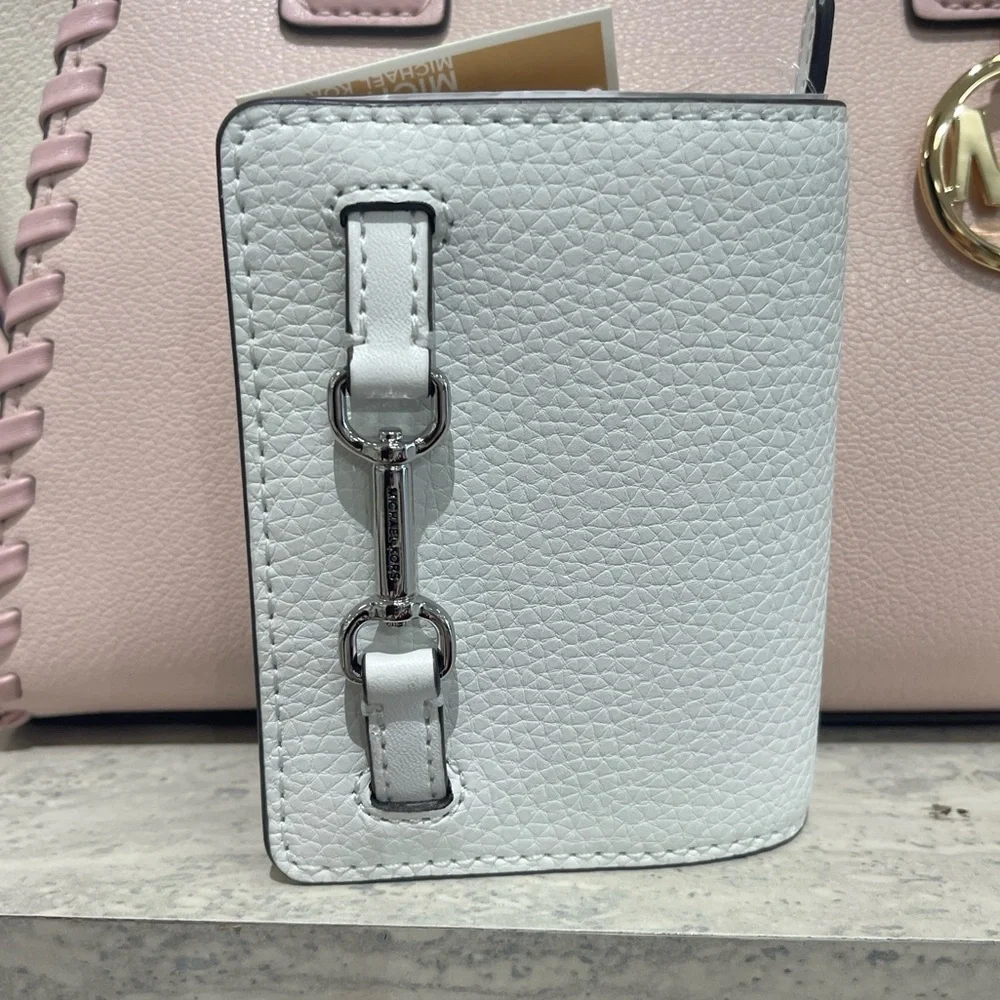 MICHAEL KORS Carson Small Pebbled Leather Wallet Optic White NWT